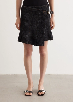 Fluffy Denim Wrap Mini Skirt