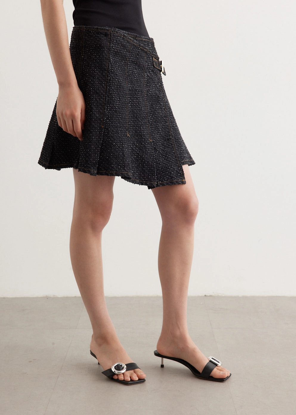 Fluffy Denim Wrap Mini Skirt