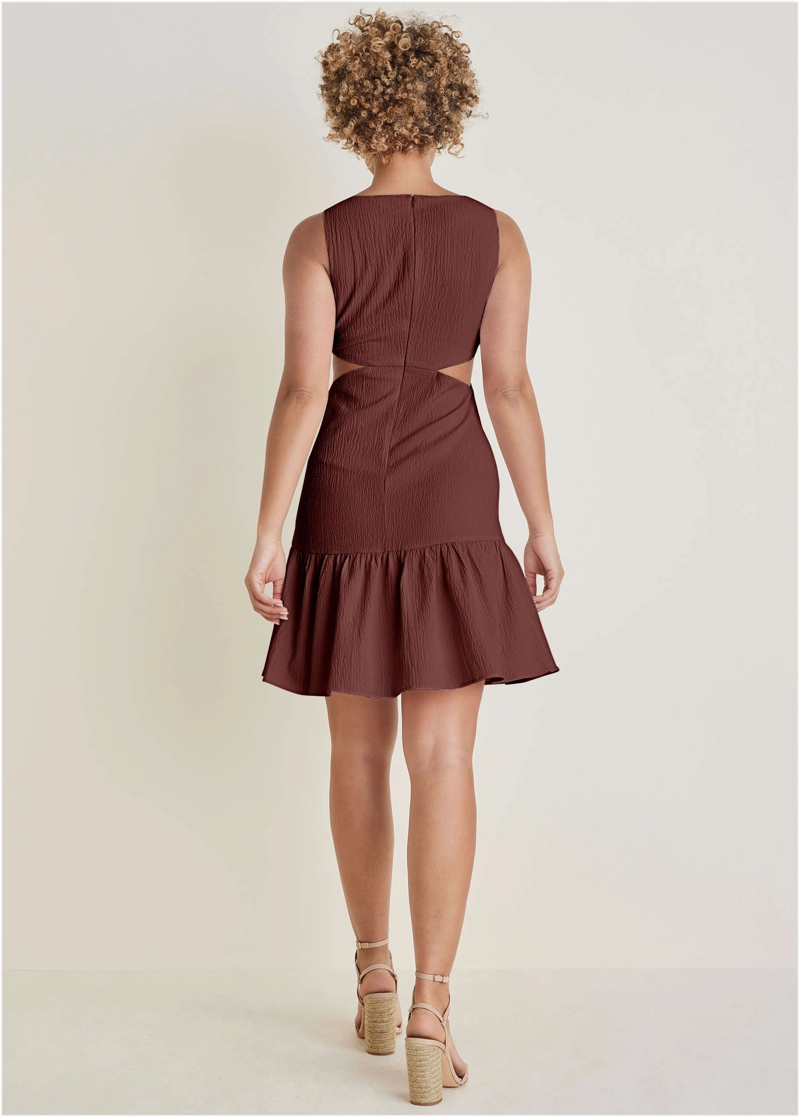 Fluted Satin Mini Dress - Auburn