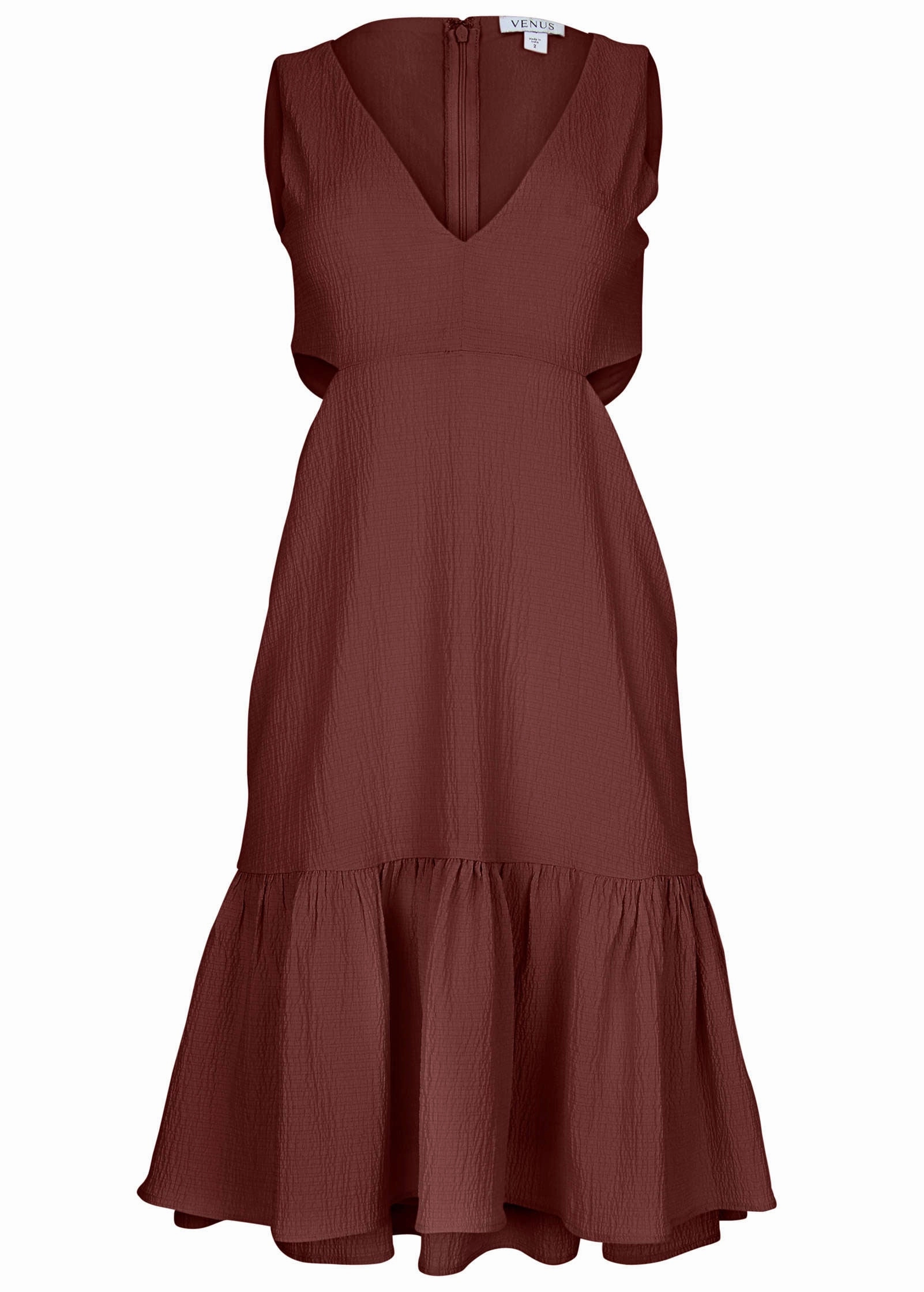 Fluted Satin Mini Dress - Auburn