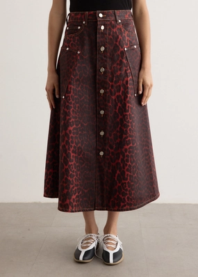 Foil Denim Midi Skirt