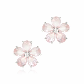 Forget-Me-Not Earrings in Rose Quartz & Diamonds