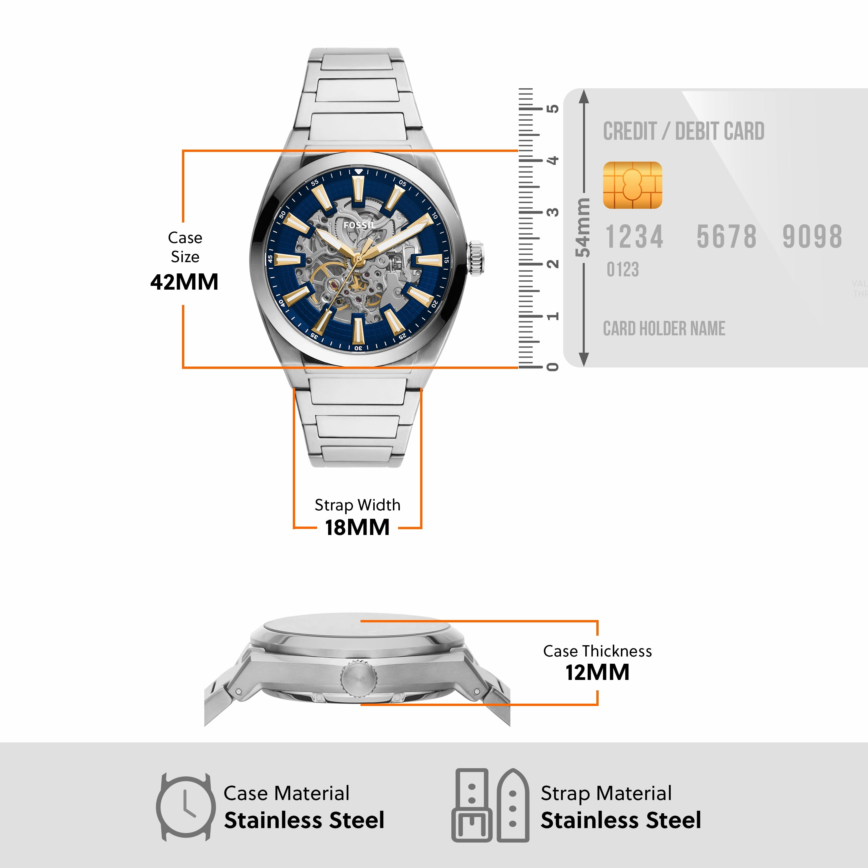 Fossil Everett Automatic Blue Dial Mens Watch ME3220