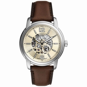 Fossil Men's Watch - Heritage Automatic Beige Dial Brown Leather Strap | ME3264
