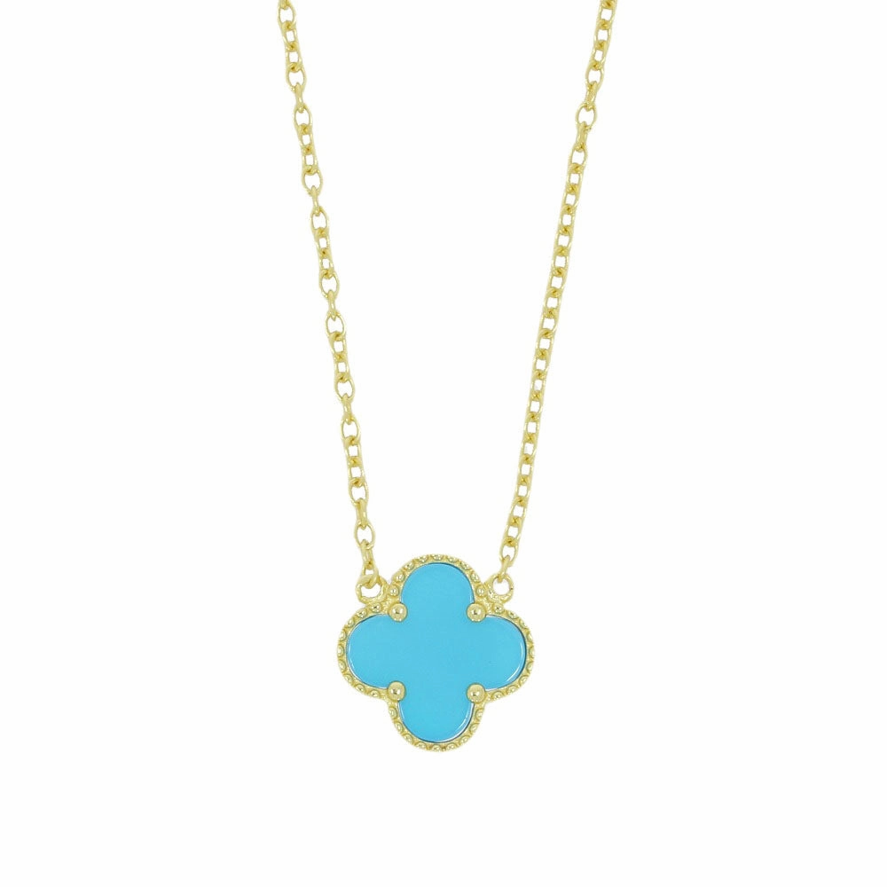 Four Leaf Clover Blue Stone Gold Necklace GVL007
