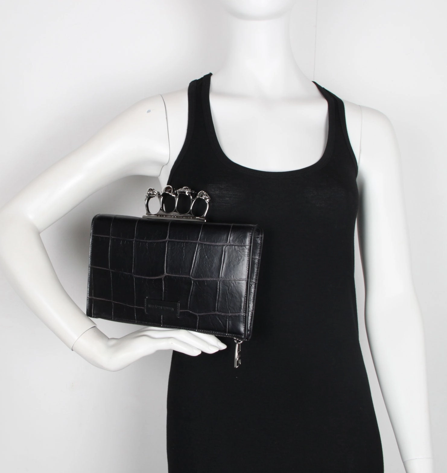 Four Ring Zip Pouch , Black (S)