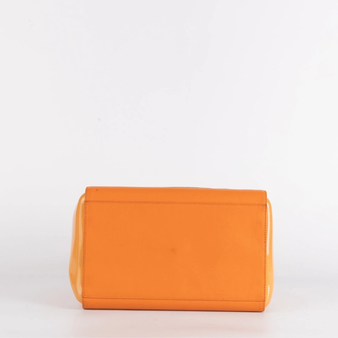 Furla Orange/Brown Rubber and Snakeskin Embossed Leather Candy Satchel