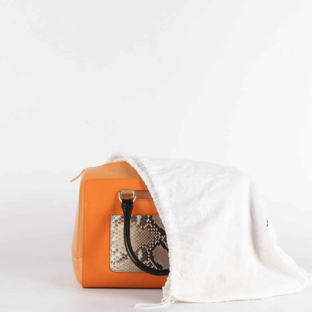 Furla Orange/Brown Rubber and Snakeskin Embossed Leather Candy Satchel