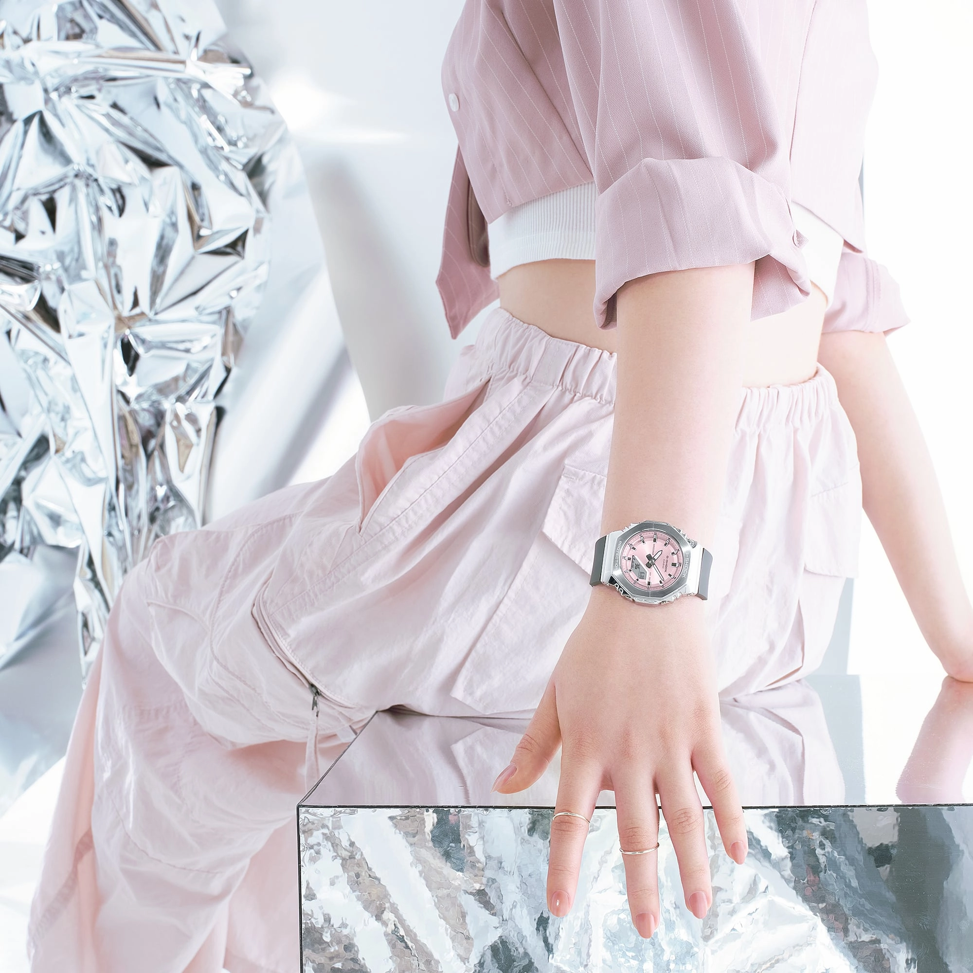 G-Shock Analog Digital Pink Dial Grey Resin Band Watch GMS2110-4A