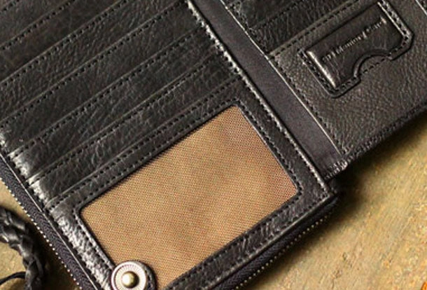 Genuine Leather Clutch Wallet Long Leather Wallet Biker Wallet Bag For Mens