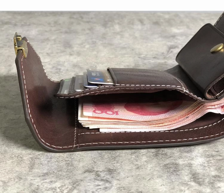 Genuine Leather Coffee Mens Cool Envelope billfold Leather Wallet Men Bifold Black Small Wallets for Men