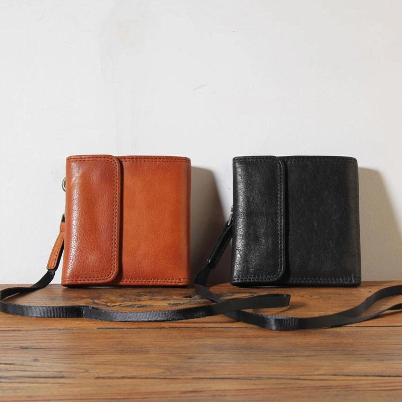 Genuine Leather Mens Cool billfold Leather Wallet Men Small Wallets Trifold for Men