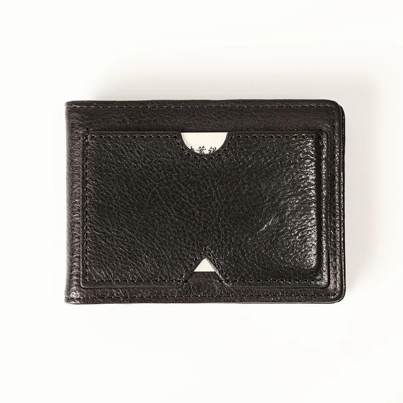 Genuine Leather Mens Cool Black billfold Leather Card Wallet Men Small Wallets License Wallet License Holder for Men
