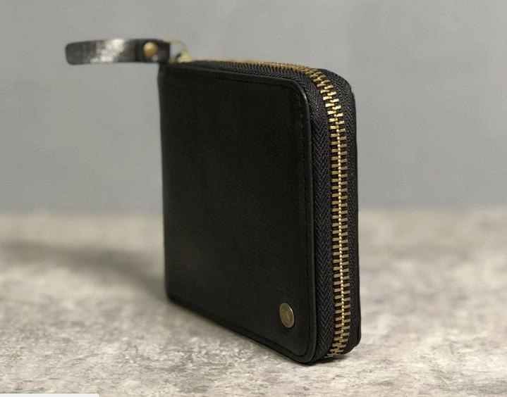 Genuine Leather Mens Cool Slim Zipper billfold wallet  Men Bifold Small Wallets for Men