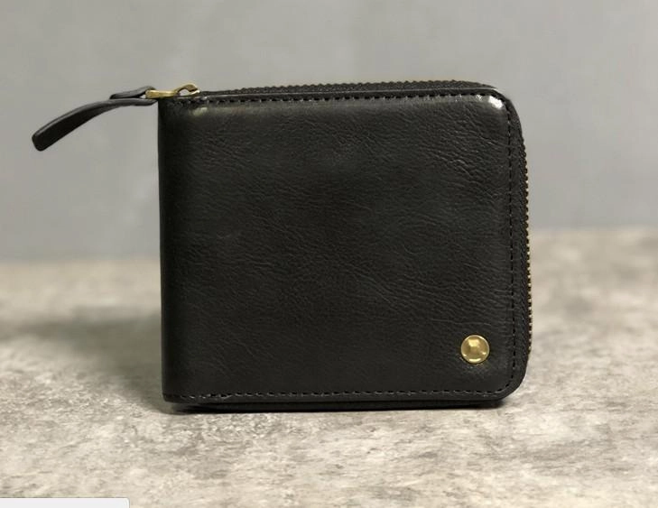 Genuine Leather Mens Cool Slim Zipper billfold wallet  Men Bifold Small Wallets for Men