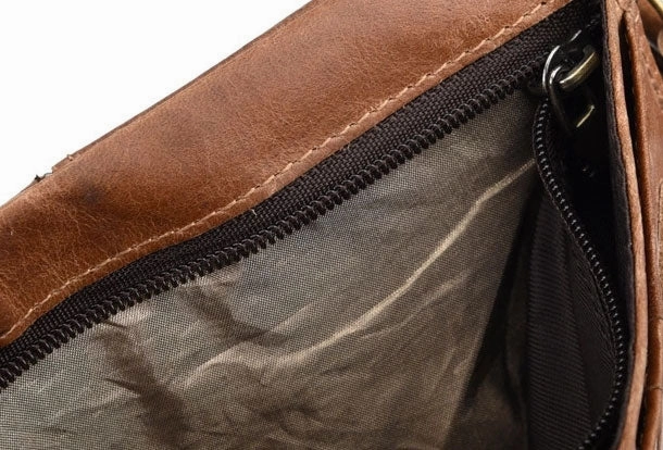 Genuine Leather Mens Zip Wallet Cool billfold Slim Bifold Wallet Card Wallet Purse for Mens