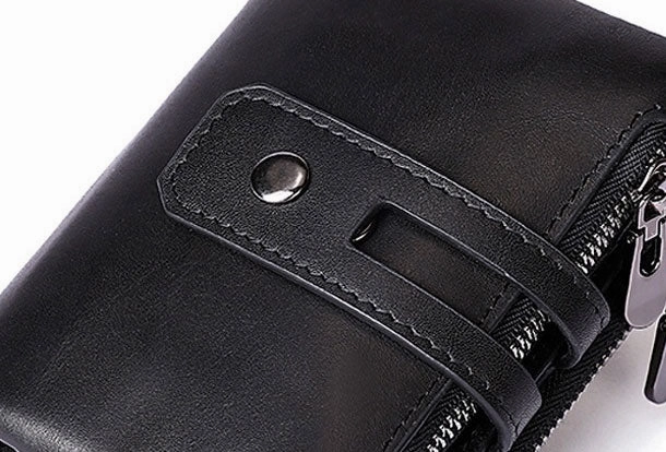 Genuine Leather Mens Zip Wallet Cool billfold Slim Bifold Wallet Card Wallet Purse for Mens