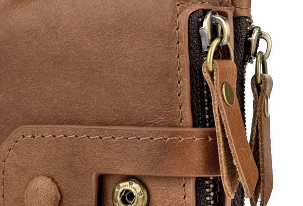 Genuine Leather Mens Zip Wallet Cool billfold Slim Bifold Wallet Card Wallet Purse for Mens