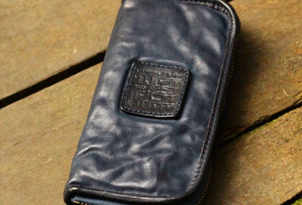 Genuine Leather Wallet Bifold Handmade Zip Long Wallet Purse Clutch For Mens