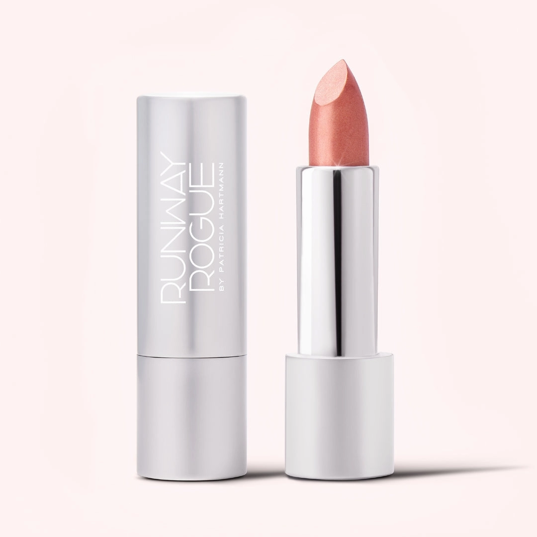 Glamour Crme | A Frosted Blushing Peach Lipstick With Gold and Rose Shimmer