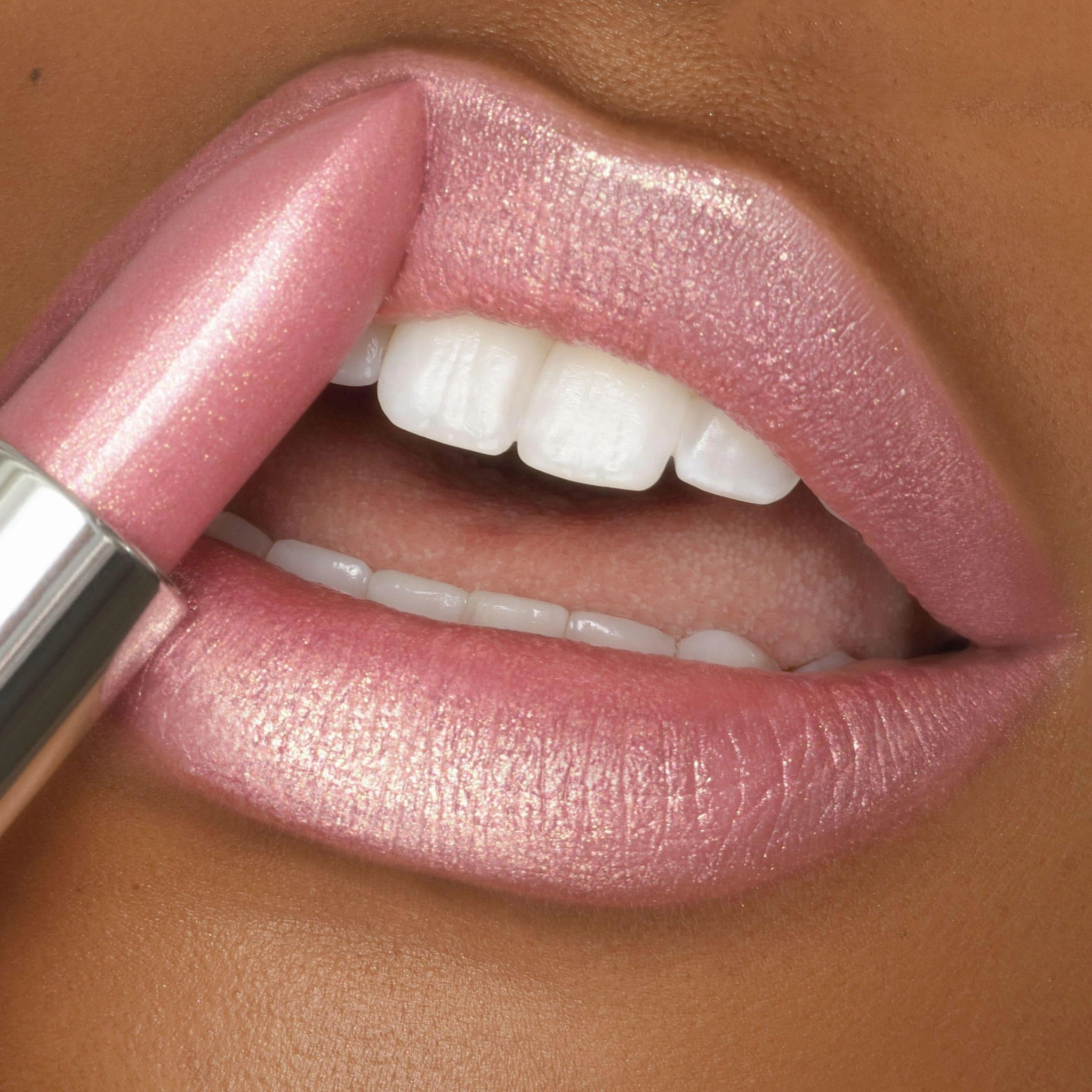 Go See Crme | A Sheer Pale Pink with Gold and Rose Shimmer Lipstick