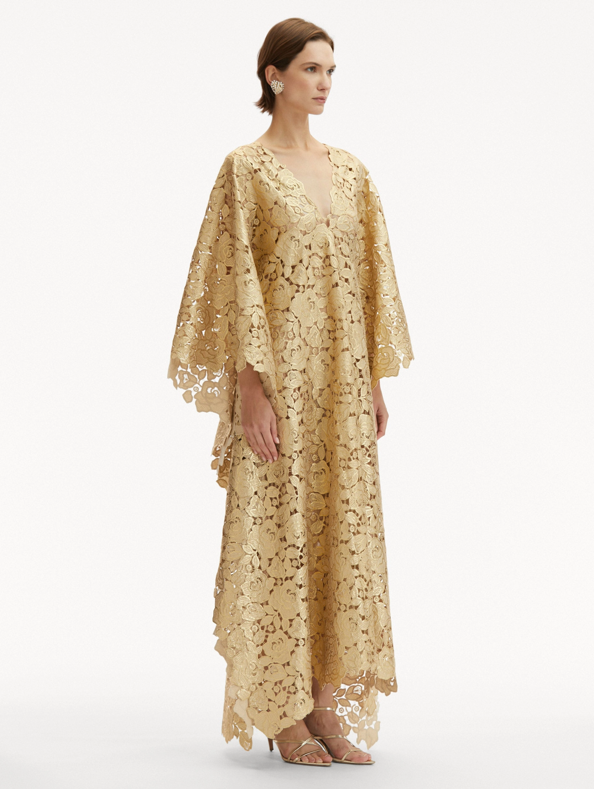 Gold Foil Rose Guipure Caftan