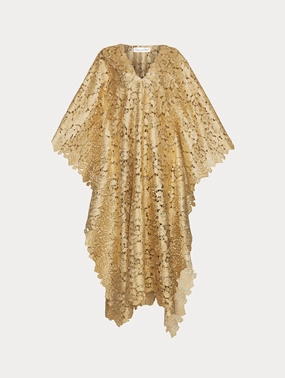 Gold Foil Rose Guipure Caftan
