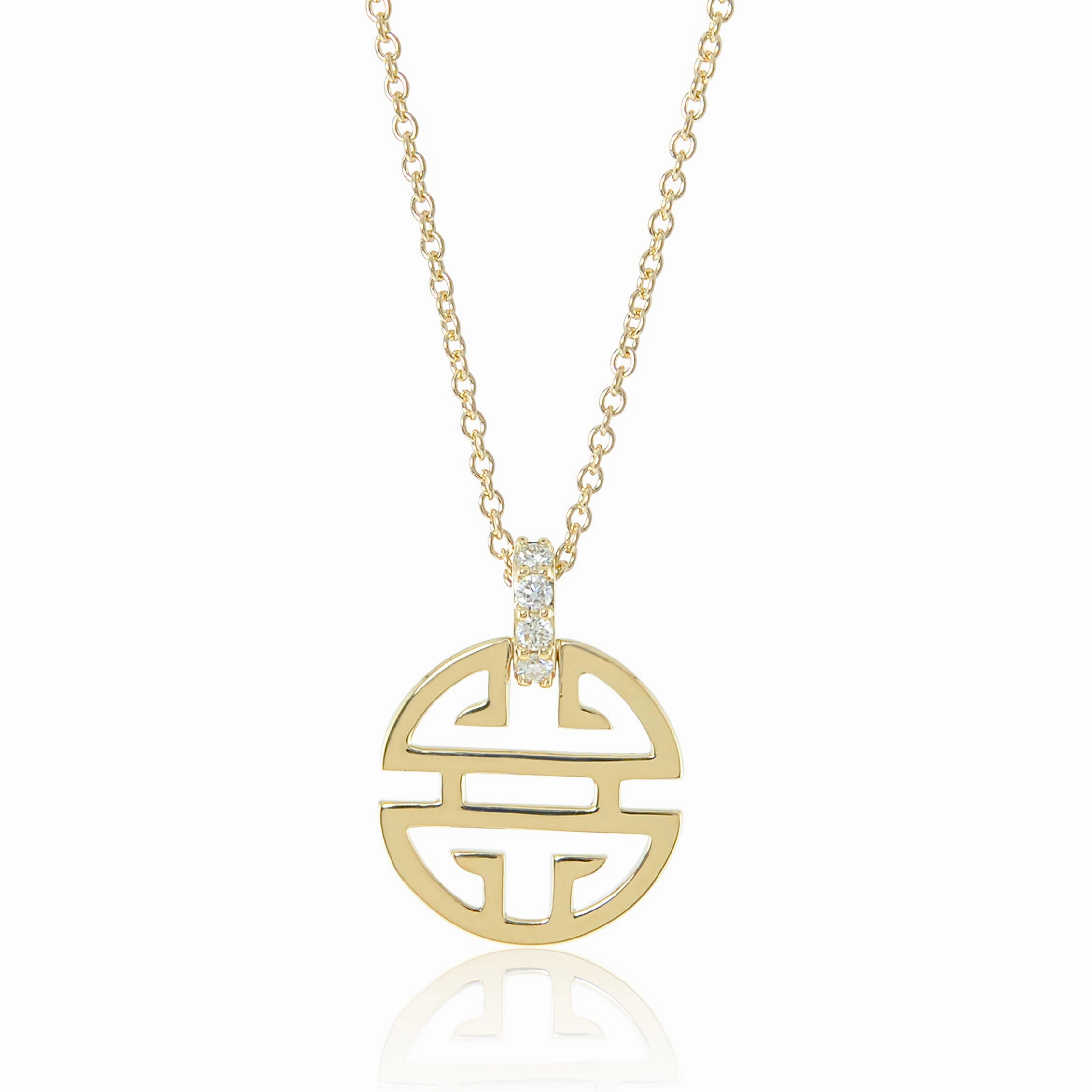 Gold Shou Pendant Necklace with Diamond Bale