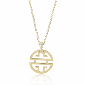 Gold Shou Pendant Necklace with Diamond Bale