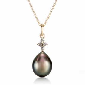 Gray Tahitian Pearl & Diamond Pendant Necklace