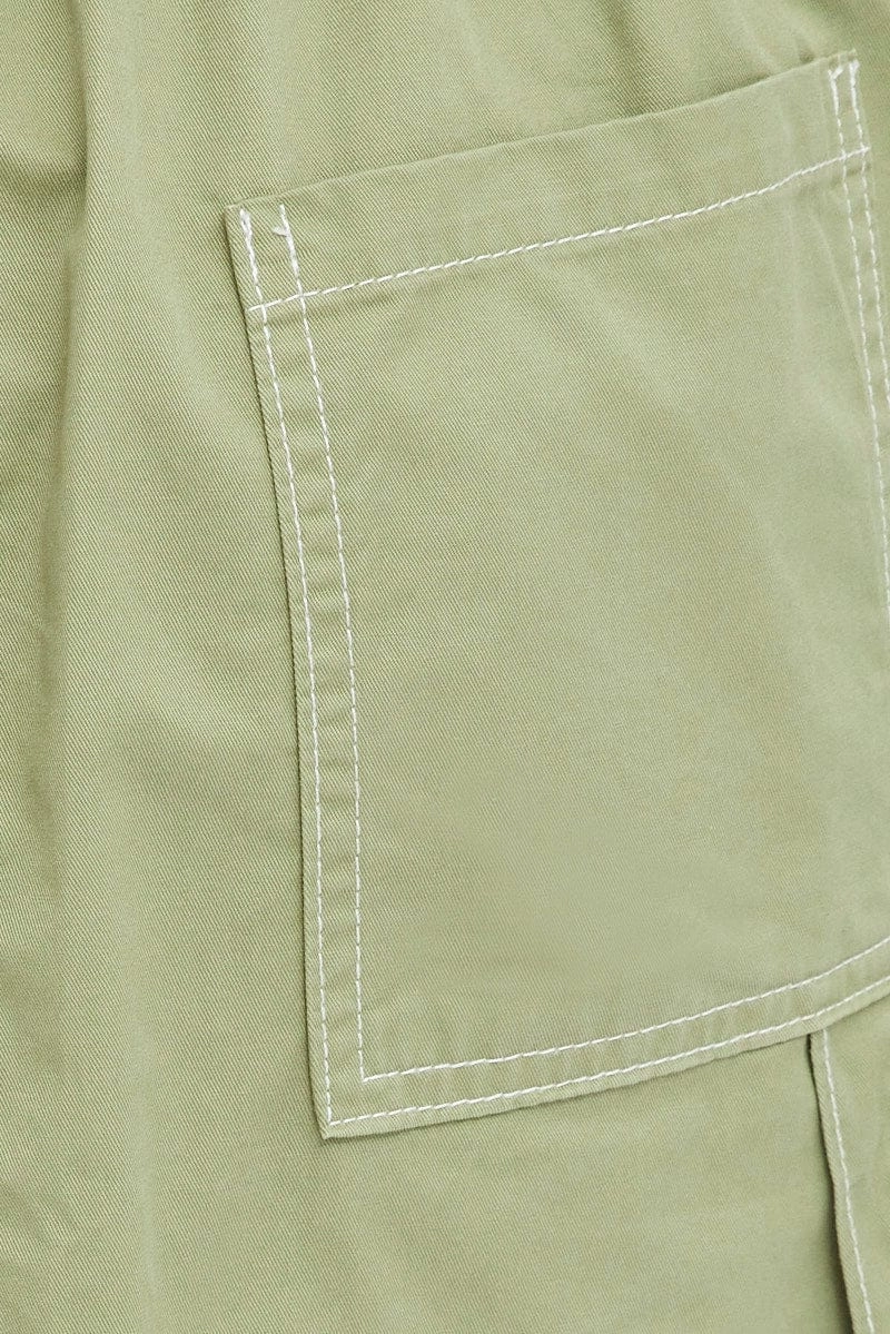 Green Cargo Skirt High Rise Elastic Two-way Midi Mini