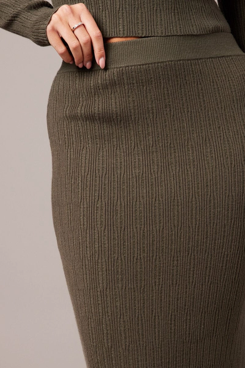 Green Knit Skirt High Rise