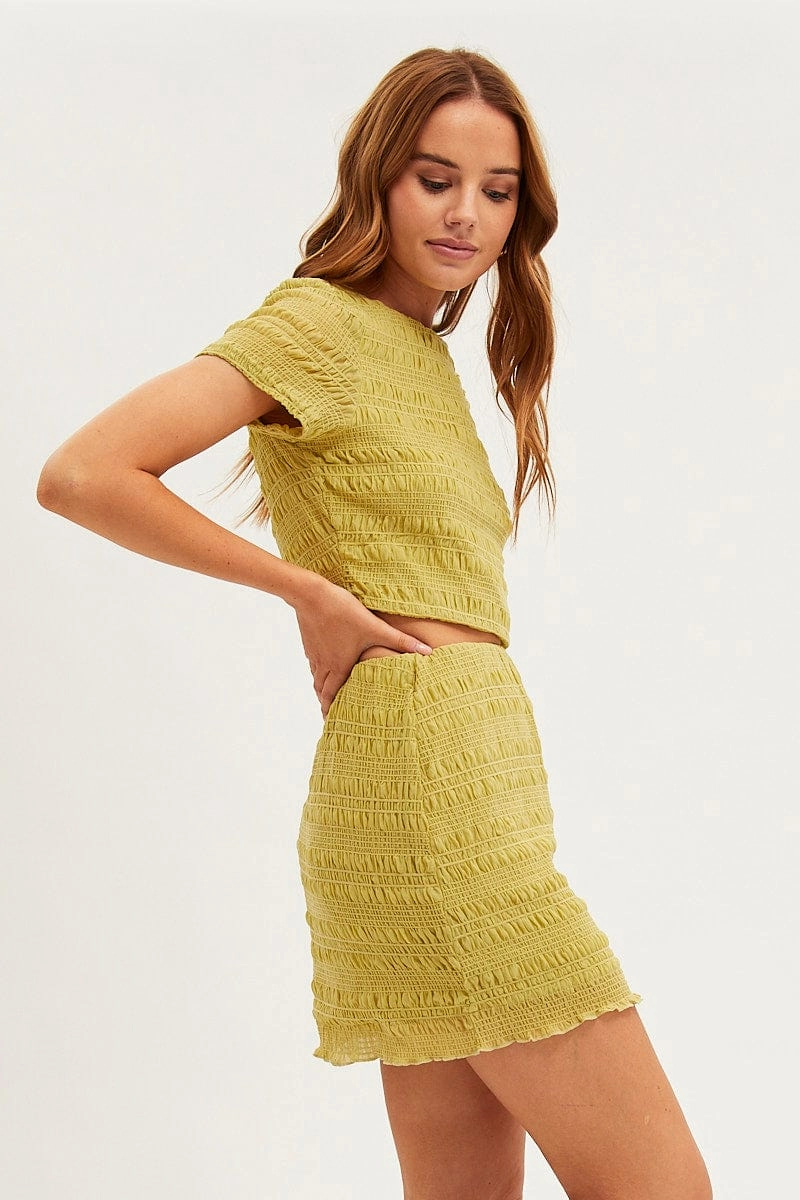 Green Mini Skirt Bodycon Mesh Textured Detail