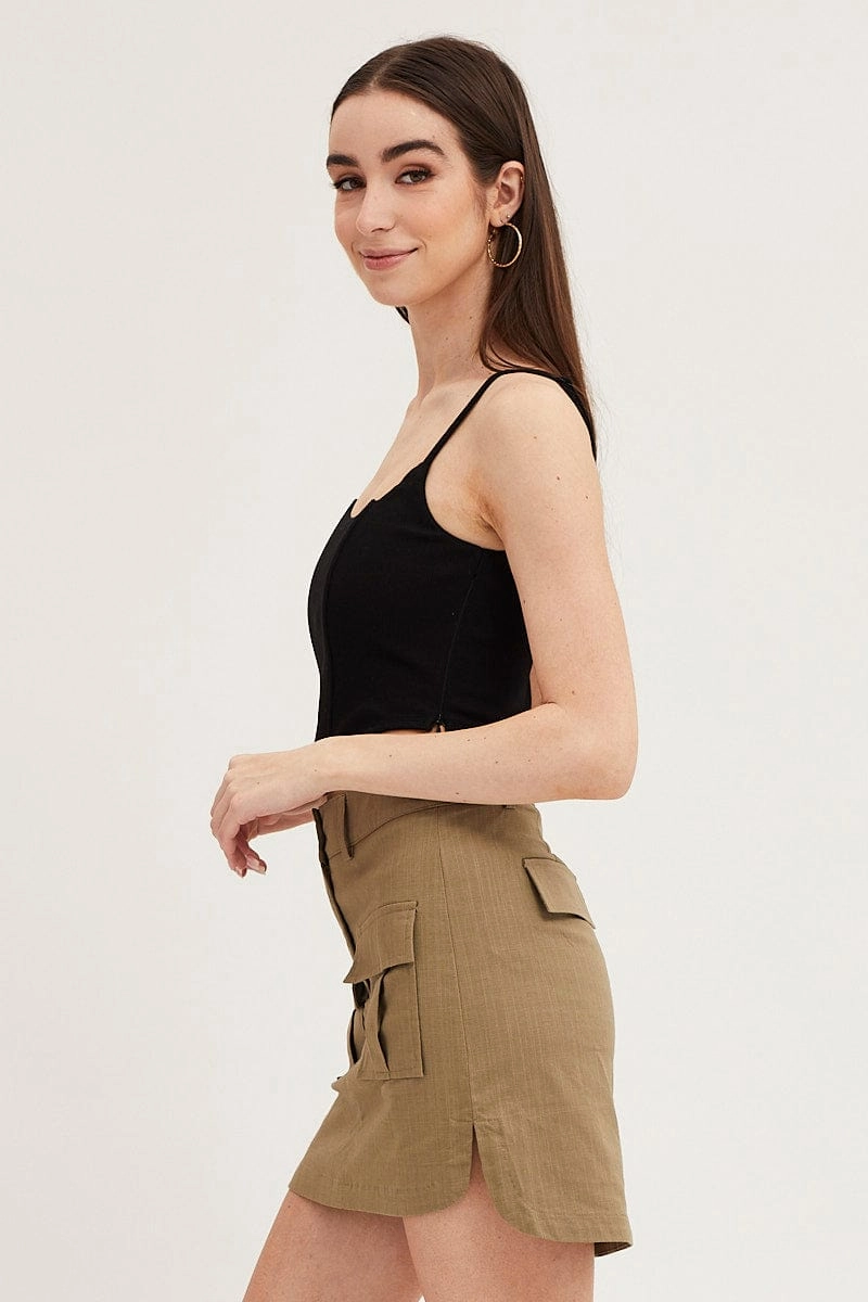 Green Mini Skirt High Rise Utility