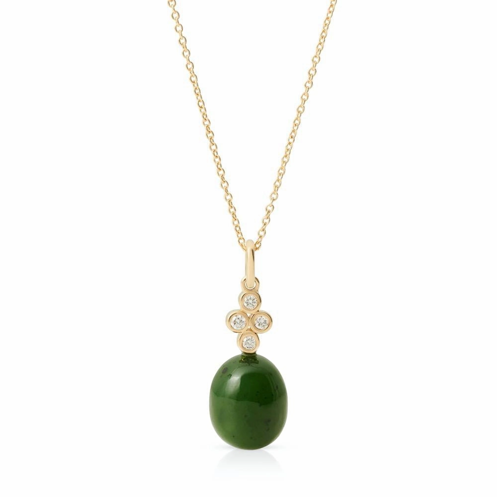 Green Nephrite Jade & Diamond Pendant Necklace