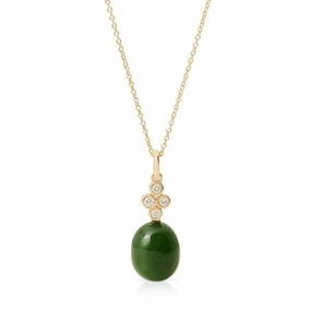 Green Nephrite Jade & Diamond Pendant Necklace