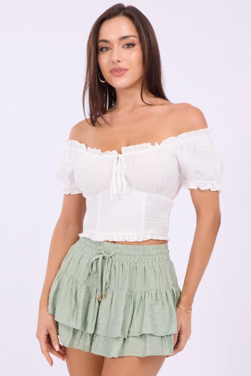 Green Skort Skirt Frilled Hem Mini
