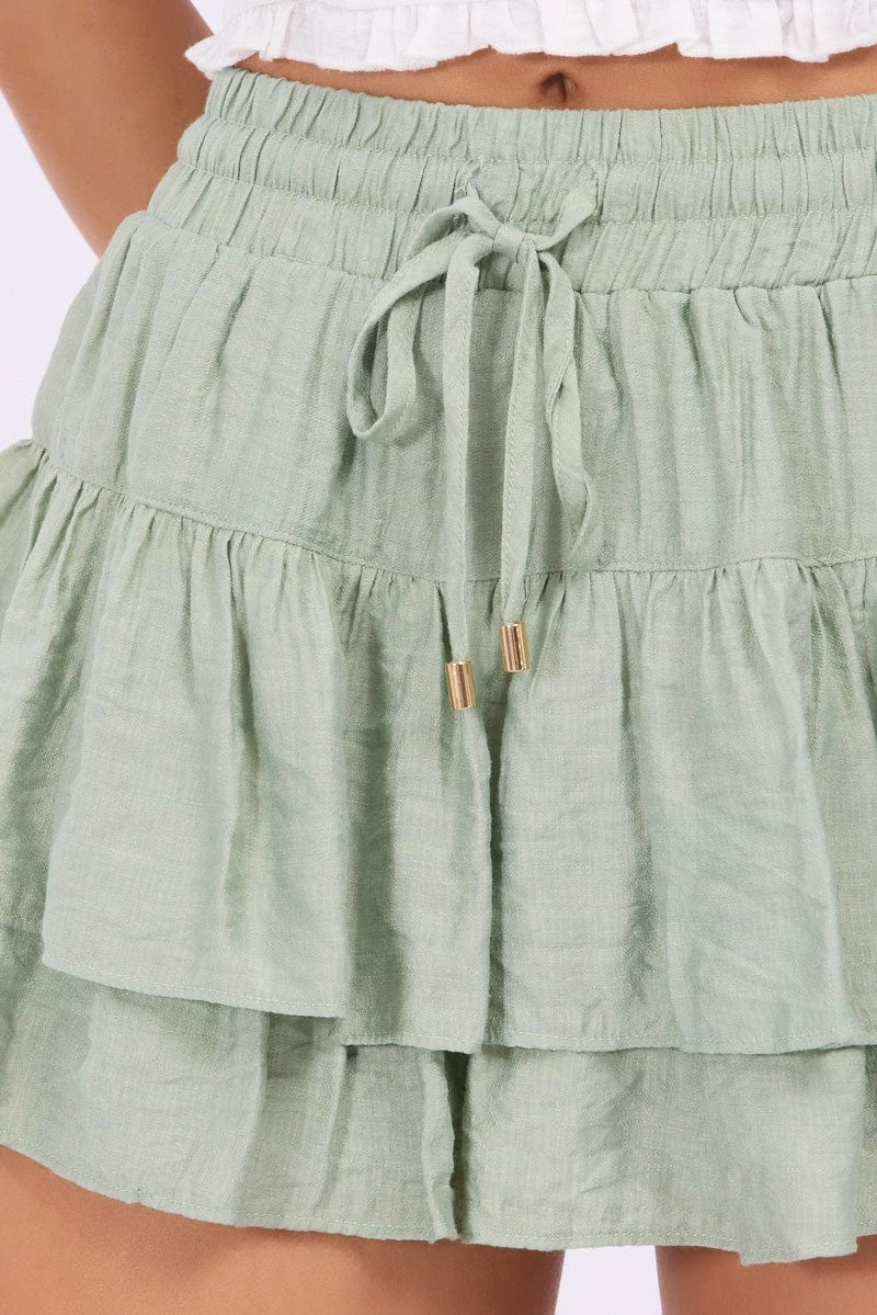 Green Skort Skirt Frilled Hem Mini