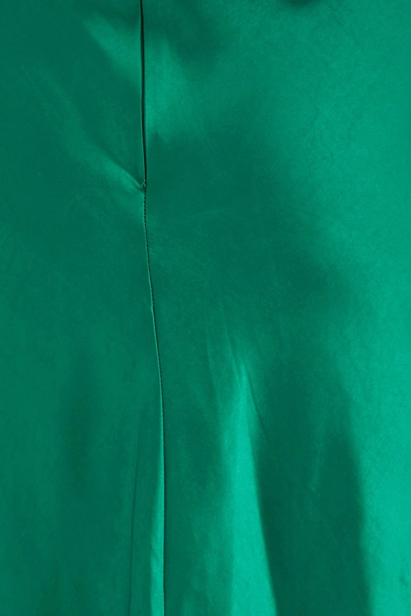 Green Slip Skirt Front Split Satin