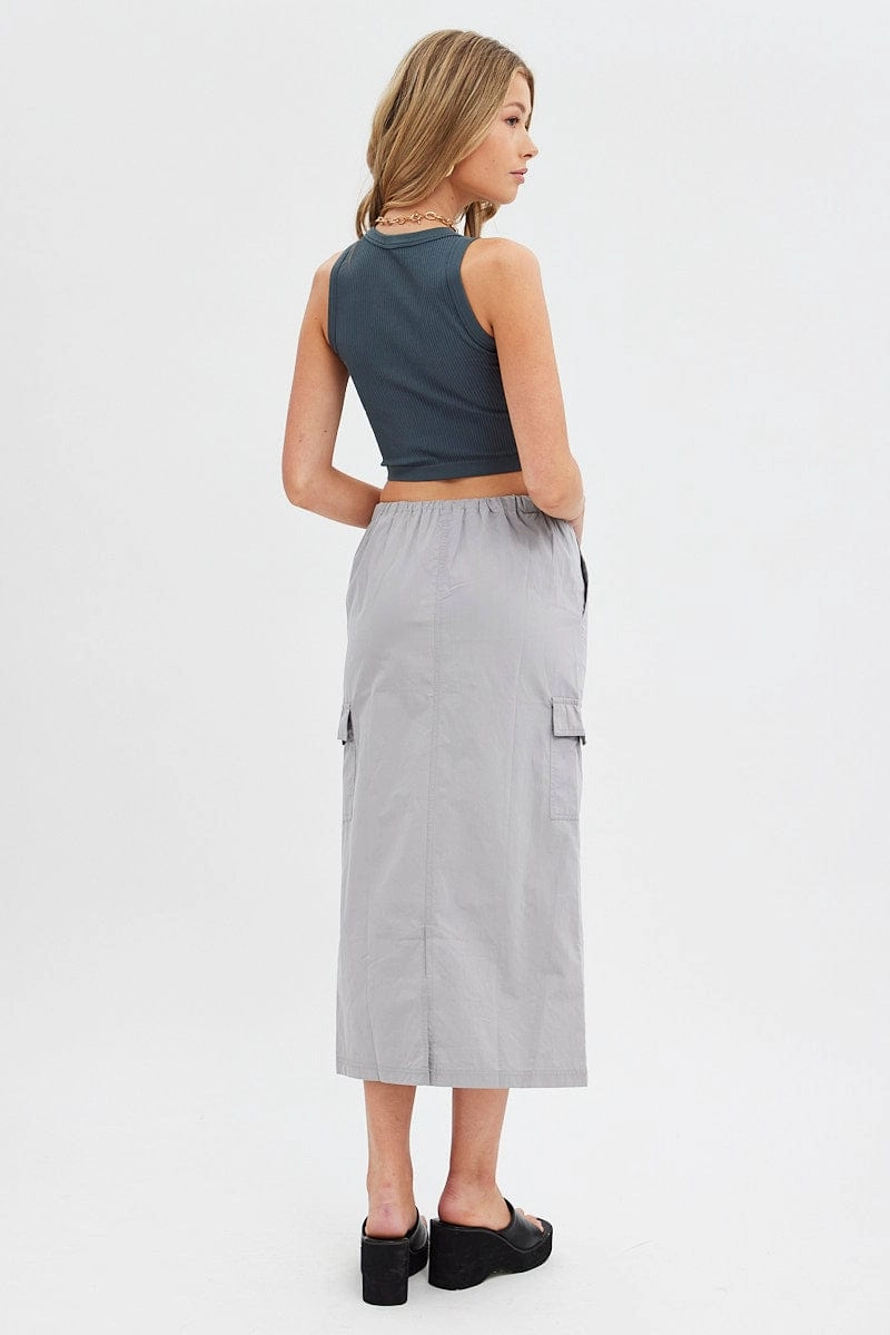 Grey Cargo Skirt Midi Cotton