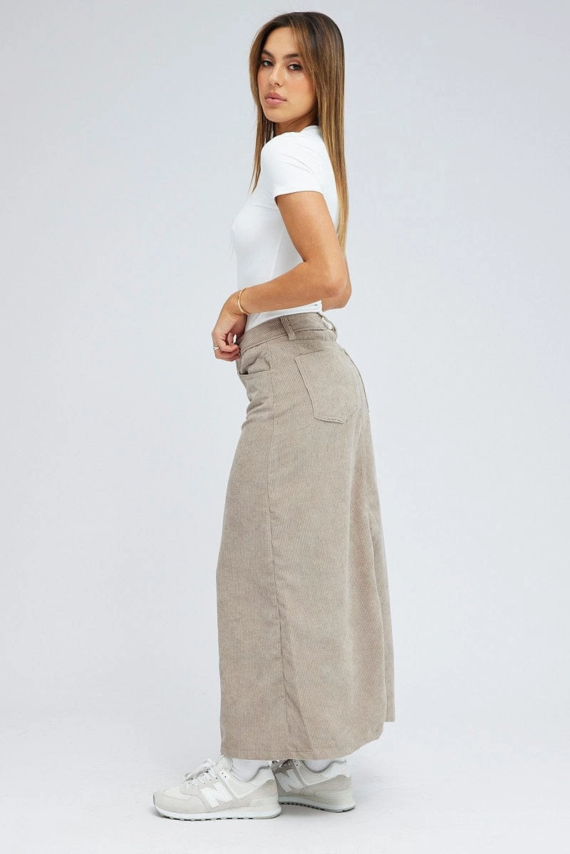 Grey Maxi Skirt High Rise A-line Corduroy