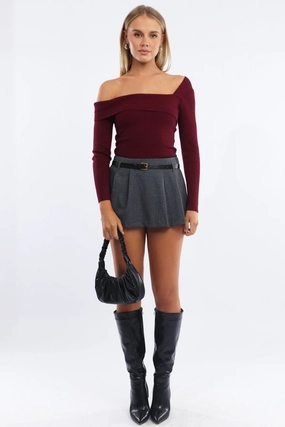 Grey Mini Skort Belted Skirt