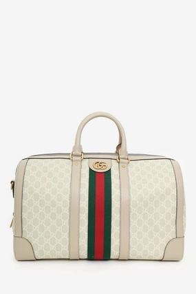 Gucci Beige/Off White GG Supreme Canvas Medium Web Savoy Duffle Bag