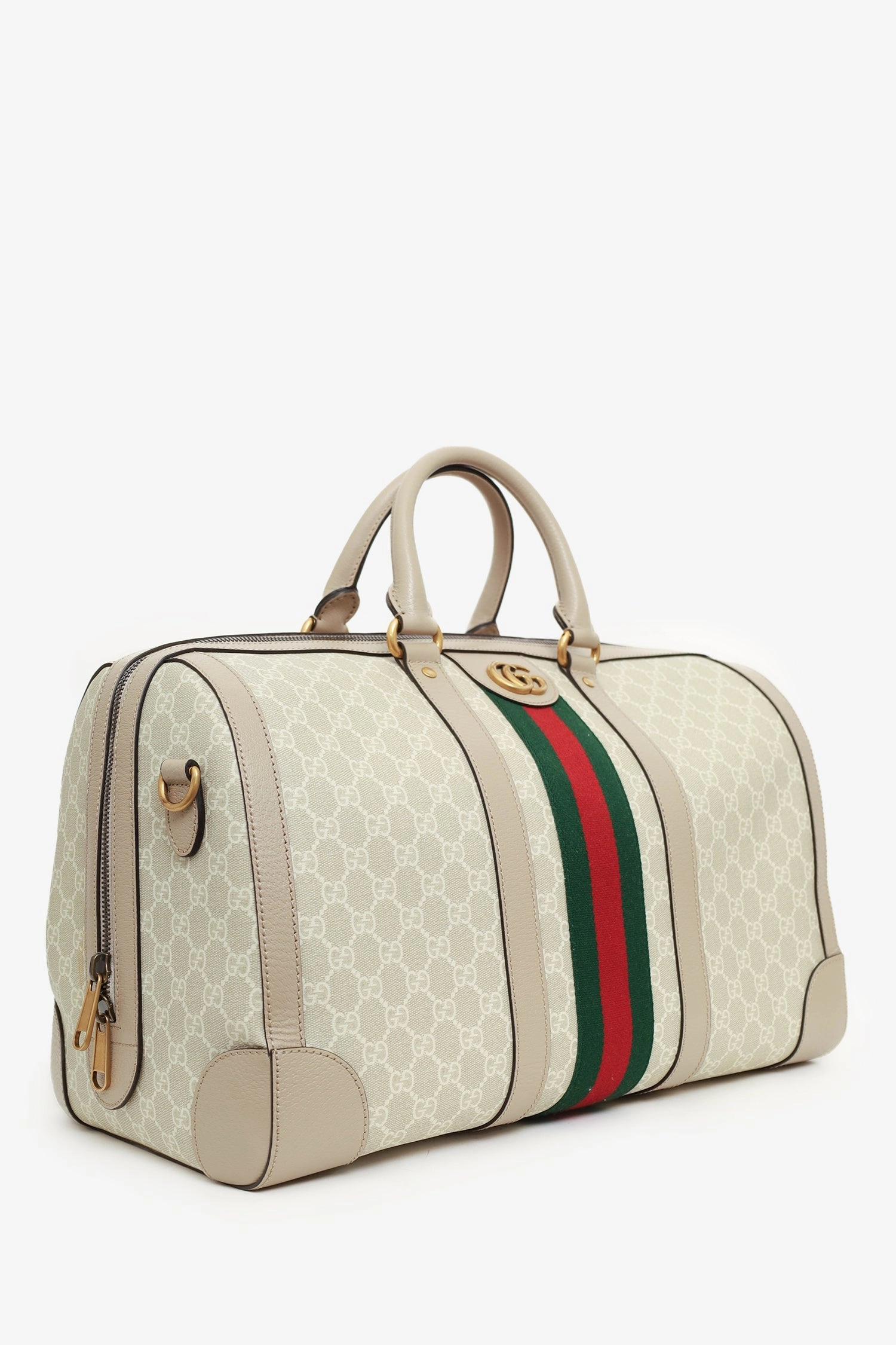 Gucci Beige/Off White GG Supreme Canvas Medium Web Savoy Duffle Bag