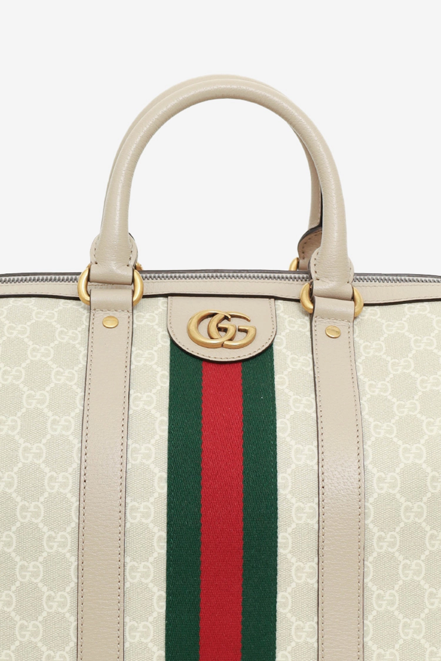 Gucci Beige/Off White GG Supreme Canvas Medium Web Savoy Duffle Bag