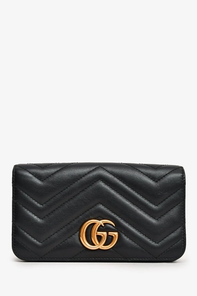 Gucci Black Leather Chevron Quilted Marmont Mini Bag