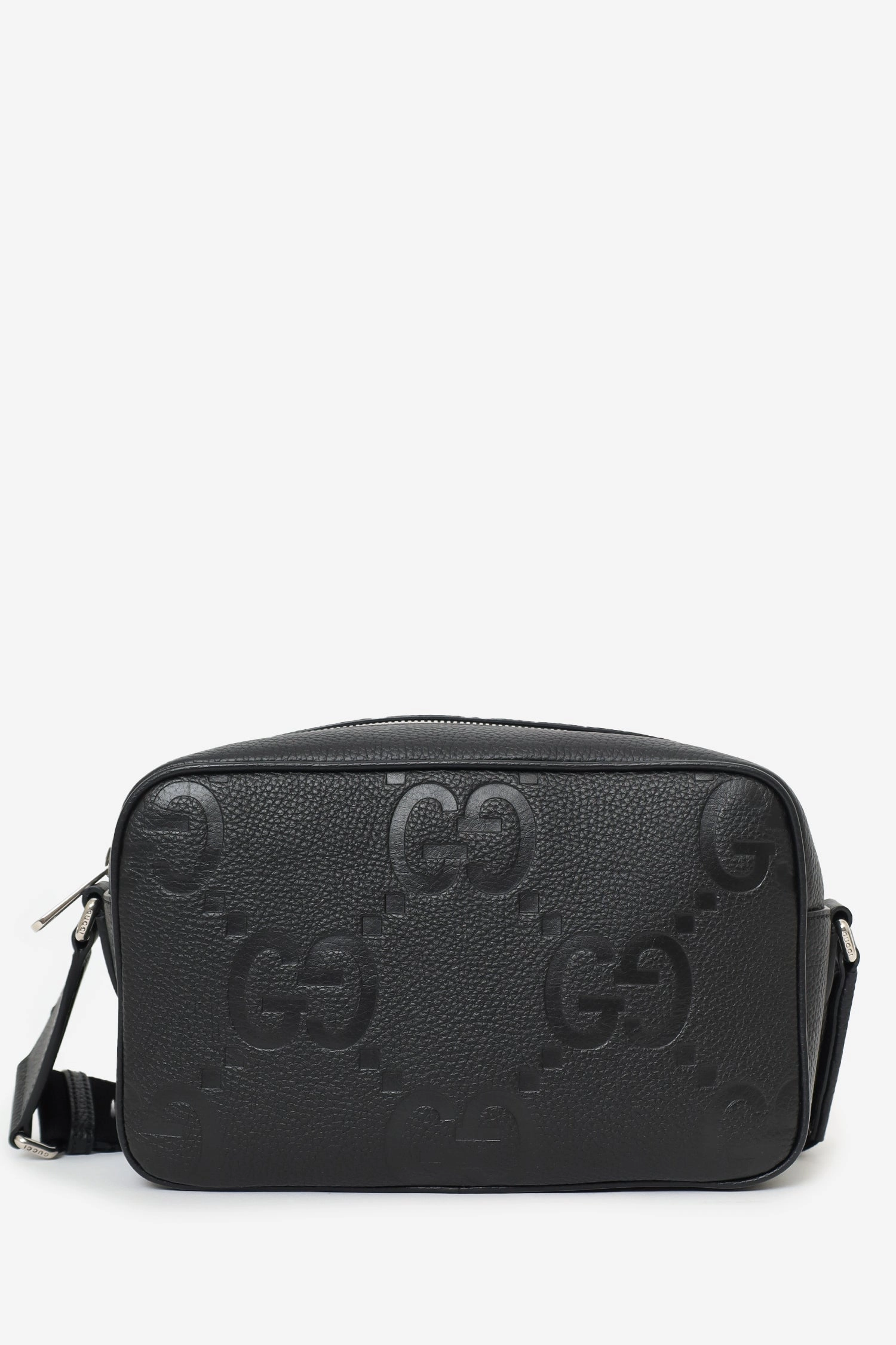 Gucci Black Leather Jumbo GG Crossbody Bag Mens