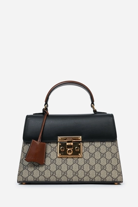 Gucci Brown Leather/Coated Canvas GG Supreme Top Handle Bag
