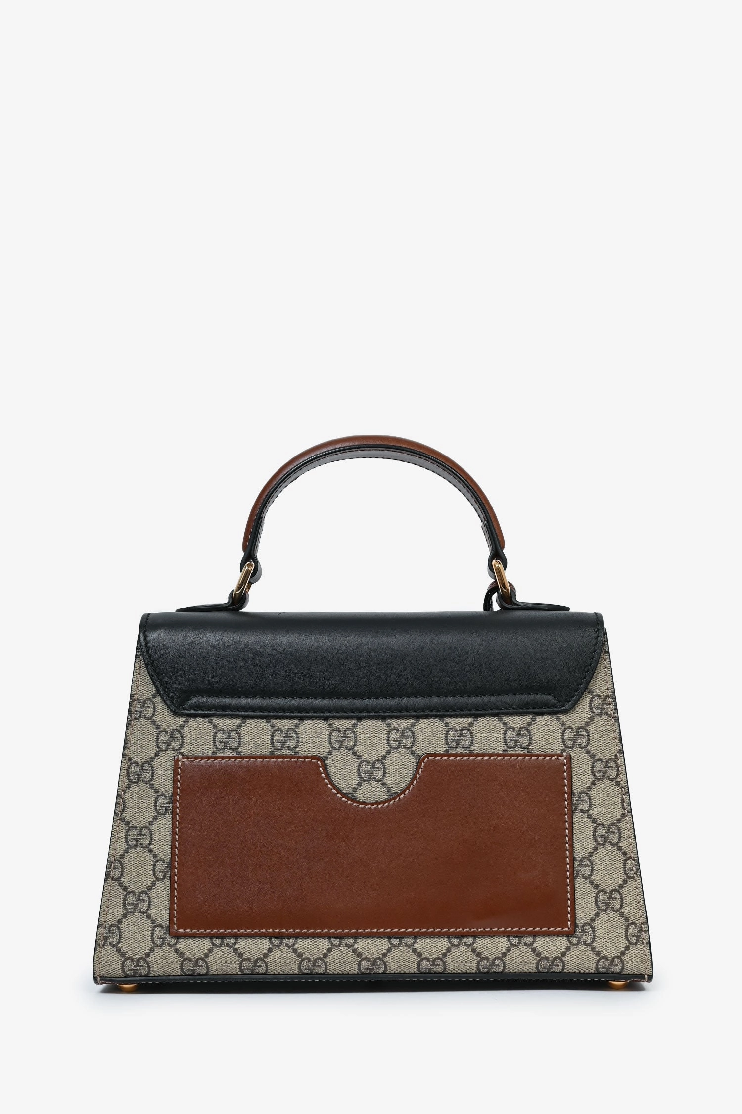 Gucci Brown Leather/Coated Canvas GG Supreme Top Handle Bag