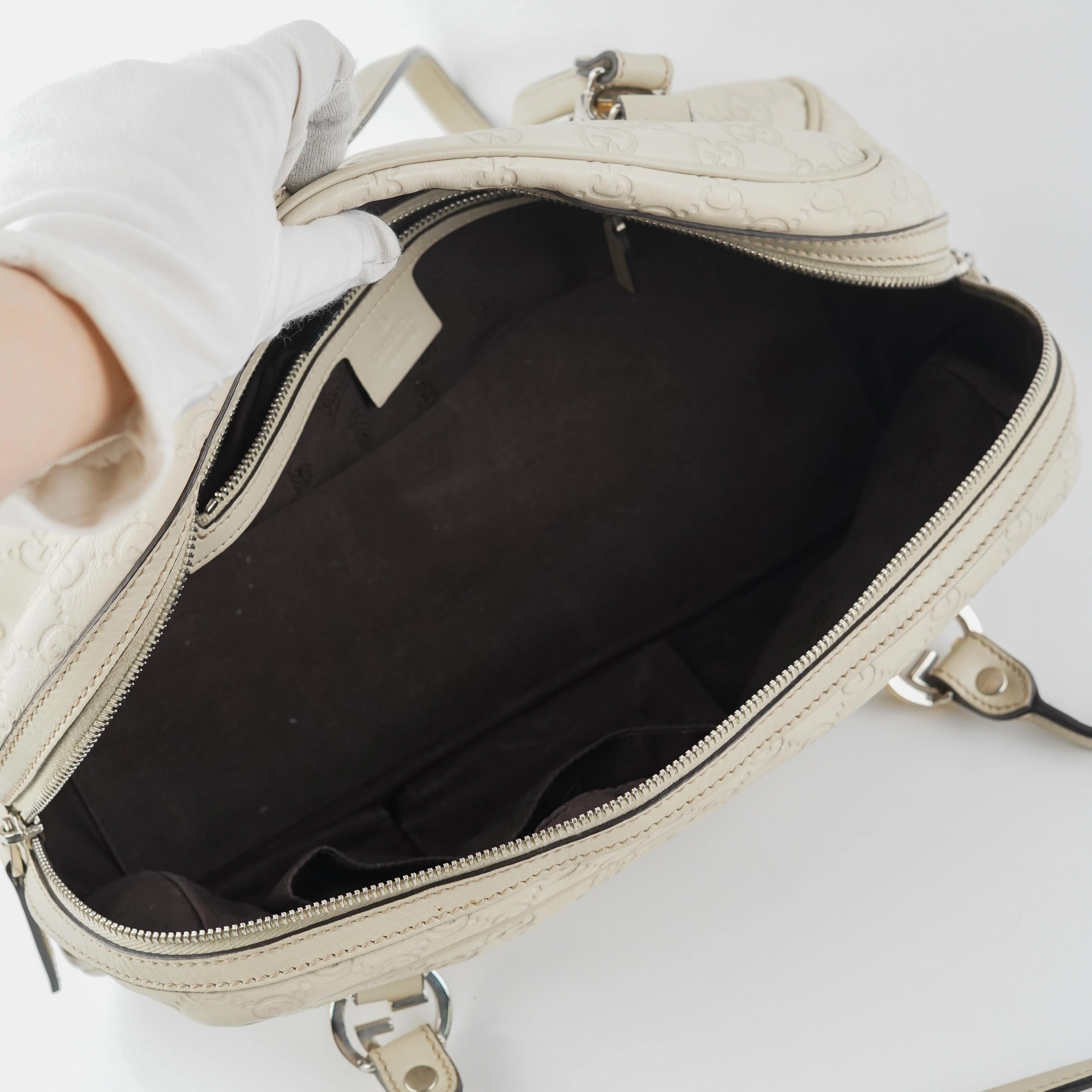Gucci Guccissima Twin Shoulder Bag Off-White